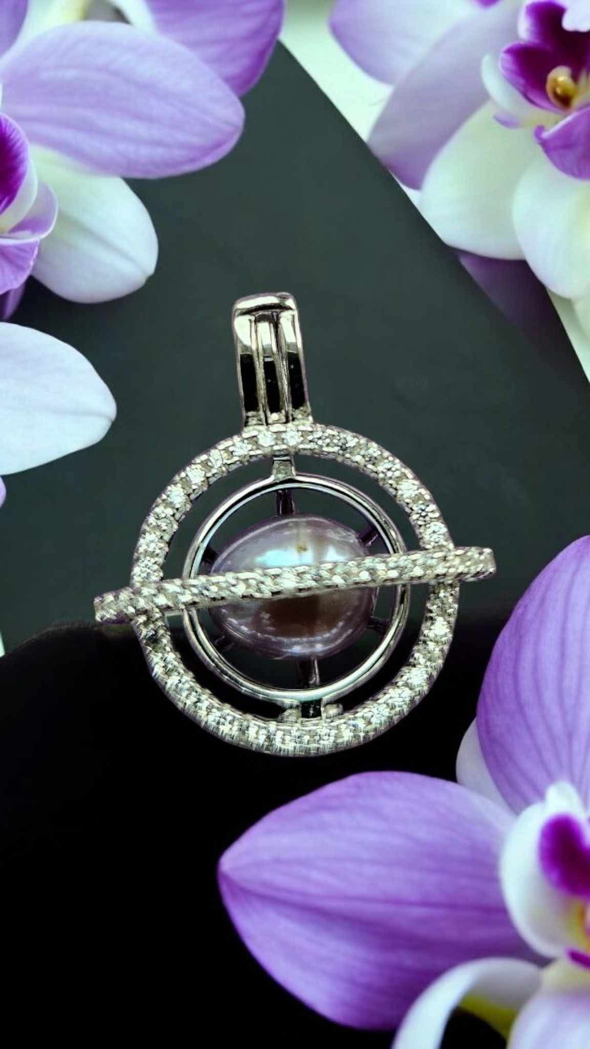 Sterling silver Saturn pearl cage